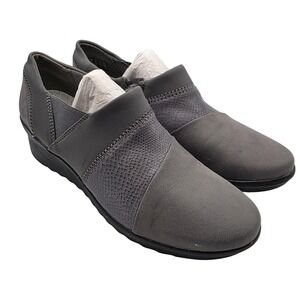 Clarks Cloudsteppers Women's Gray Wedge Ankle Booties Side Zip Comfort Shoes 9